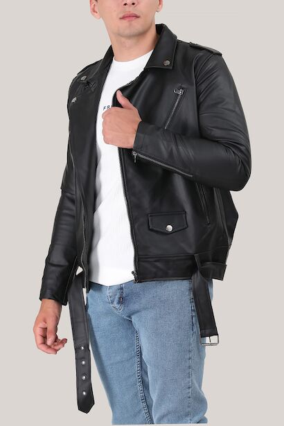 Erkek Gömlek Yaka Deri Mont 