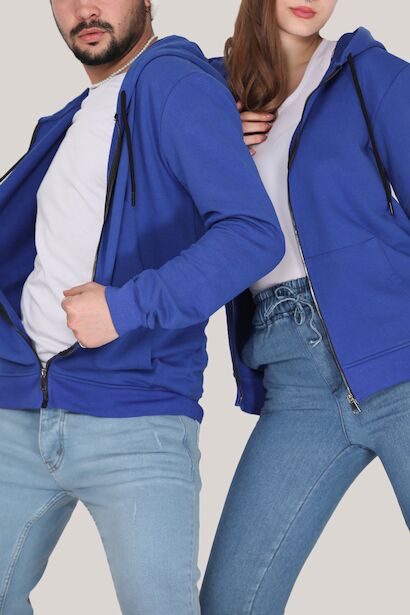 Unisex Fermuarlı Sweat Saks