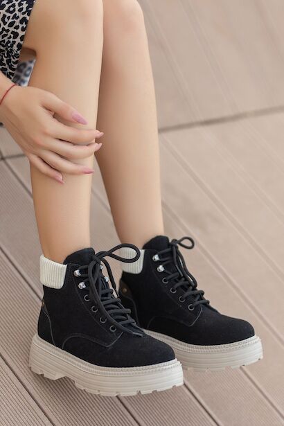 Joo Siyah Cat Bağcık Detaylı Kadın Bot 