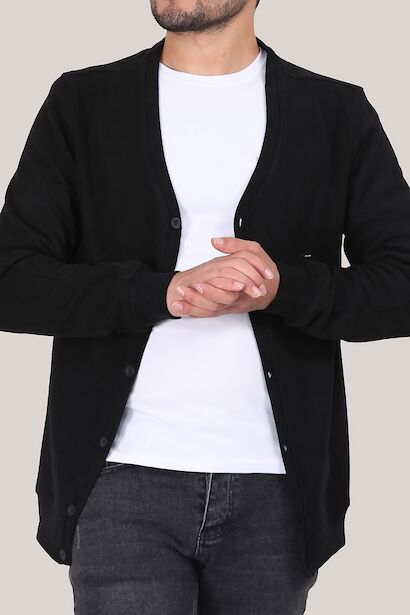 Erkek V Yaka Düğmeli Kadife Hırka 