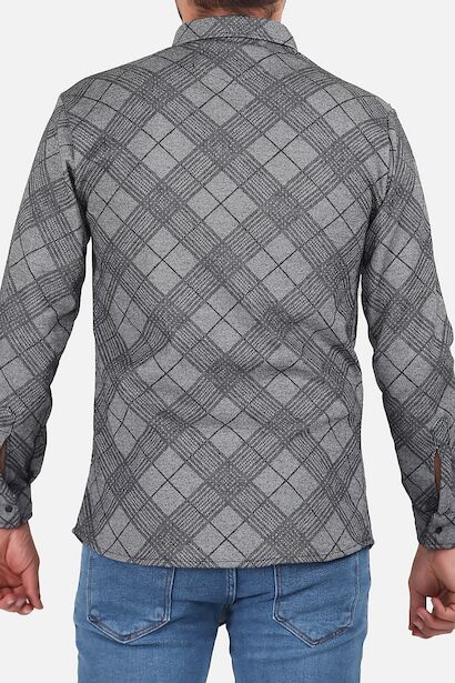 Erkek Desenli Uzun Kollu Gömlek  Koyu Gri 4