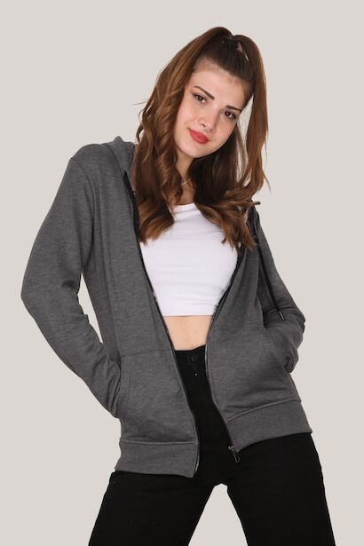 Unisex Fermuarlı Sweat Antrasit