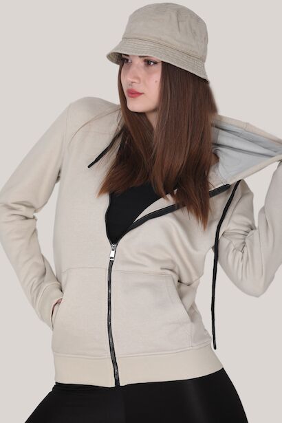 Unisex Fermuarlı Sweat Taş