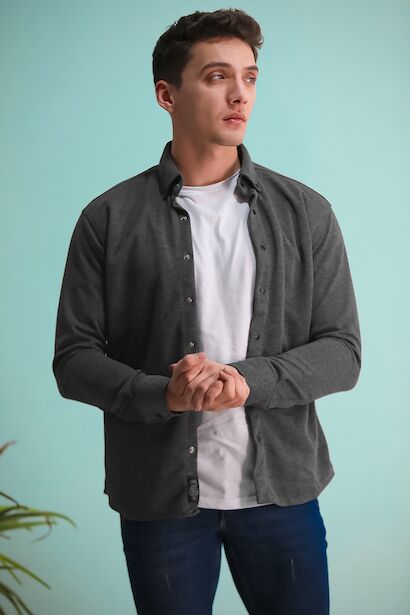 Erkek Uzun Kol Çıt Çıt Düğmeli Gömlek 