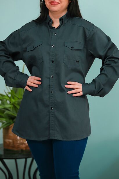 Büyük Beden Çıt Çıt Düğmeli Önden Cepli Gömlek 