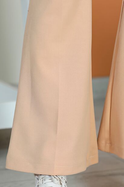 Kadın Yüksek Bel Geniş Pantolon  Bej 6