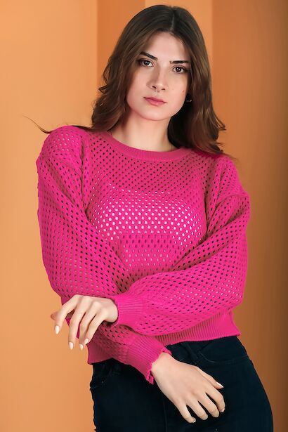 Kadın Delikli Triko Kazak 