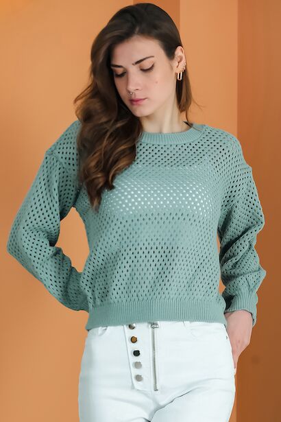 Kadın Delikli Triko  Çağla Yeşili 6