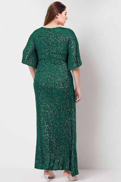Büyük Beden Pullu Uzun Abiye  Zümrüt 2