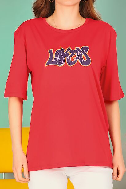 Kadın Bisiklet Yaka T-shırt  Kırmızı 6