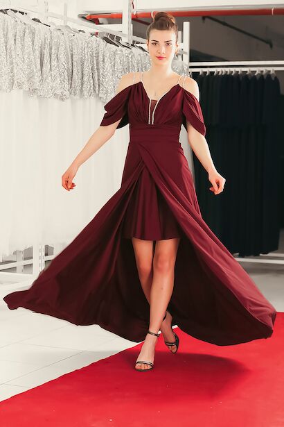 Kadın Taş Detaylı Uzun Abiye 