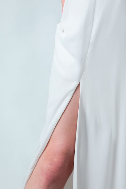 Kadın İp Askılı Şifon Uzun Abiye Ekru 9