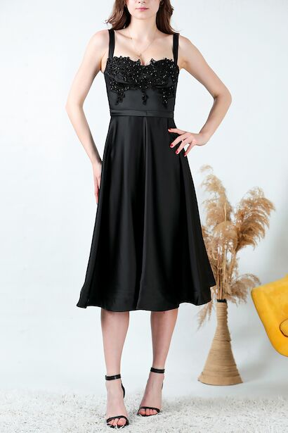 Kadın Midi Boy Saten Abiye Siyah 6