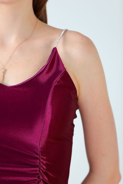 Kadın Saten Kısa Abiye  Mürdüm 9