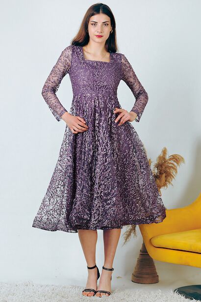 Kadın Simli Midi Boy Abiye Elbise 