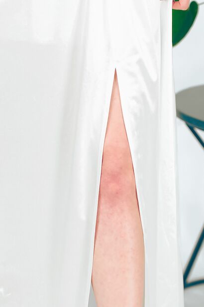 Kadın Saten Uzun Abiye  Ekru 6