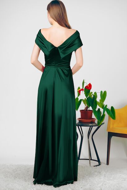 Kadın Saten Uzun Abiye  Zümrüt 6