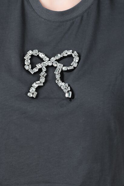 Kadın Bisiklet Yaka Taşlı T-shırt  Füme 6