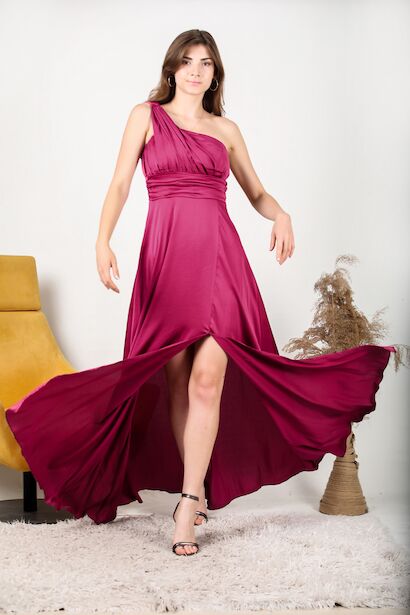 Kadın Tek Omuz Saten Abiye 