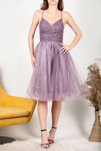 Kadın Prenses Abiye Elbise  Mor 6