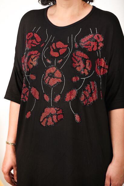 Büyük Beden Taşlı Elbise  Siyah 6