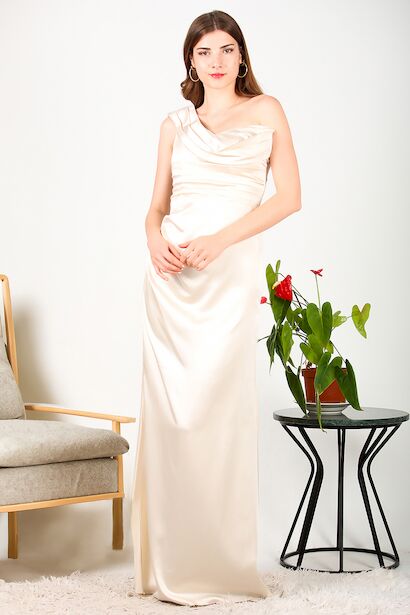 Kadın Tek Omuz Saten Abiye 