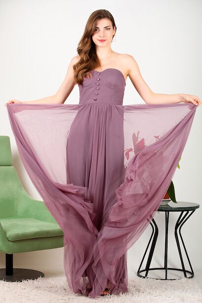 Kadın Straplez Tül Abiye 