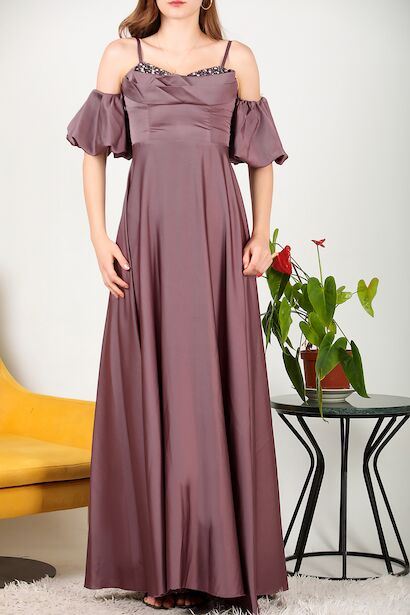 Kadın Taşlı Abiye  Mürdüm 6