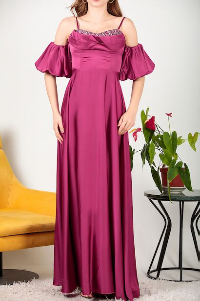 Kadın Taşlı Abiye Gül Kurusu 6