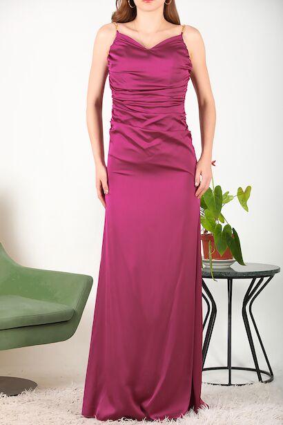 Kadın Zincir Detaylı Abiye  Mürdüm 6