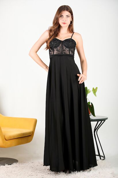 Kadın Transparan Abiye Siyah 6