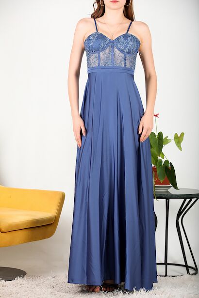 Kadın Transparan Abiye İndigo 6