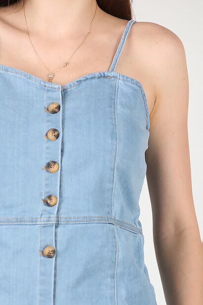 Kadın Düğmeli Kot Elbise  Kot 6