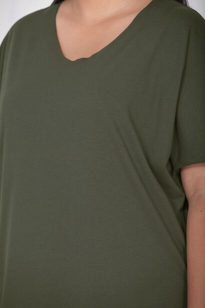 Büyük Beden V Yaka T-shırt  Haki 6