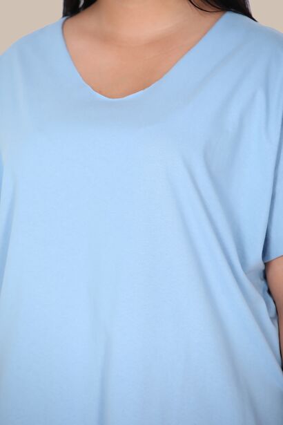 Büyük Beden V Yaka T-shırt  Mavi 6