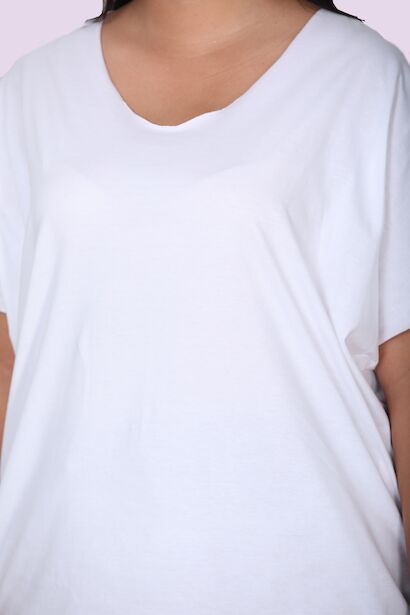Büyük Beden V Yaka T-shırt  Beyaz 6