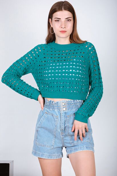 Kadın Kısa Triko Kazak 