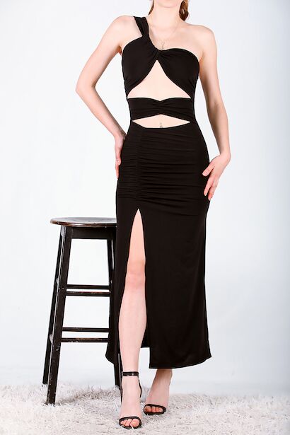 Kadın Tek Omuz Elbise  Siyah 6