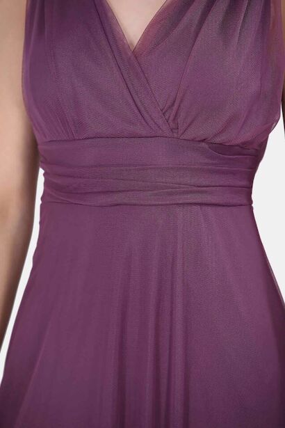 Kadın Tül Uzun Abiye Elbise  Mürdüm 9