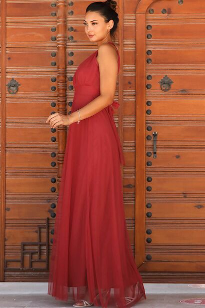 Kadın Tüllü Uzun Abiye Kırmızı 6