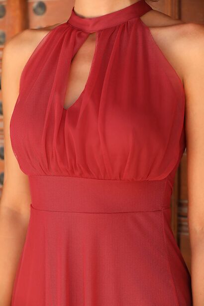 Kadın Tüllü Uzun Abiye  Kırmızı 9