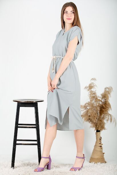 Kadın Kemerli Midi Boy Elbise 