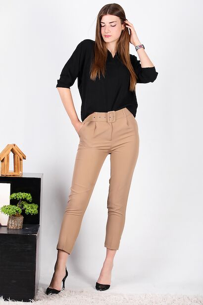 Kadın Kaplamalı Kemerli Pantolon 