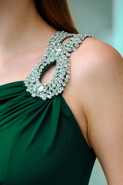 Kadın Tek Omuz Taşlı Abiye Elbise Zümrüt 9