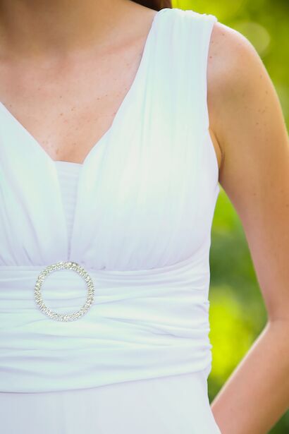 Kadın Bel Tokalı Uzun Şifon Abiye Elbise  Ekru 9