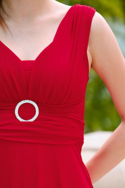 Kadın Bel Tokalı Uzun Şifon Abiye Elbise  Kırmızı 9