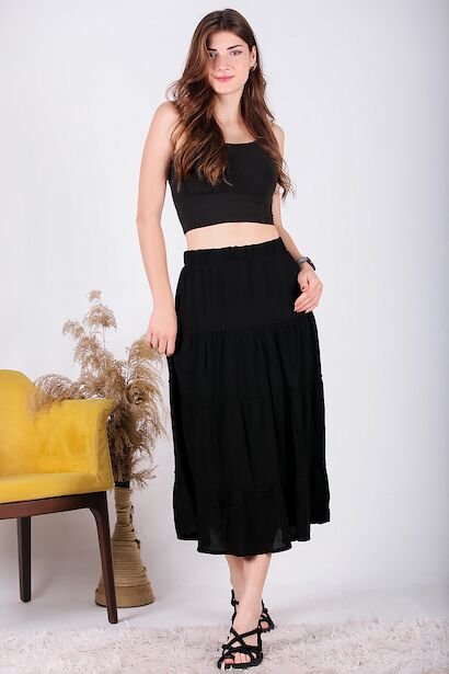 Kadın Fırfırlı Midi Etek 