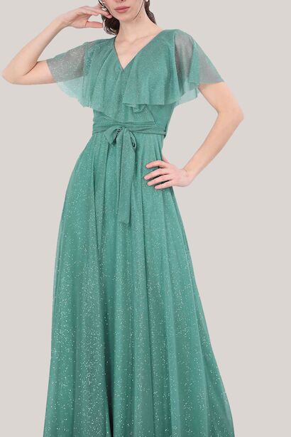 Kadın Simli Uzun Abiye Yeşil 6