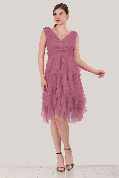 Kadın Kısa Tül Abiye Elbise 