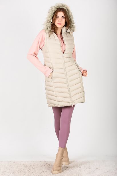 Kadın Uzun Kapşonlu Şişme Yelek  Taş 6